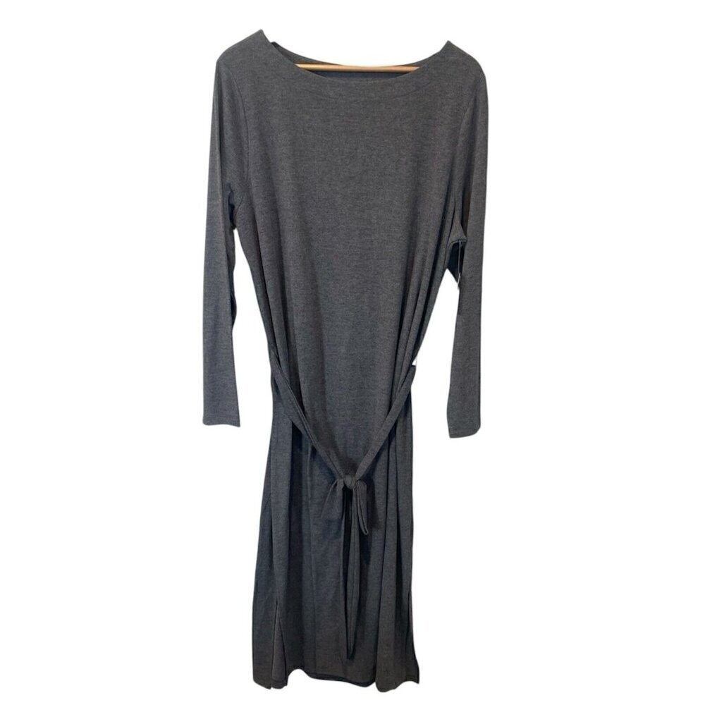 Time & Tru Dress Women’s Size XXL Gray Long Sleeve Pullover MIDI NWT Belt